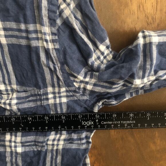 Faherty Mens Shirt Blue White Plaid 100% Linen Button Up Long Sleeve Small - Picture 6 of 11